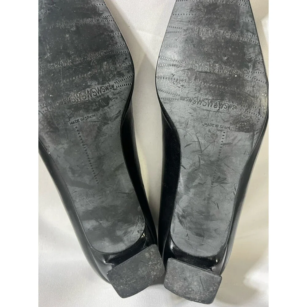 Meltonian Woman's Black Leather Kitten Heeled Shoe 8W Office Work Academia